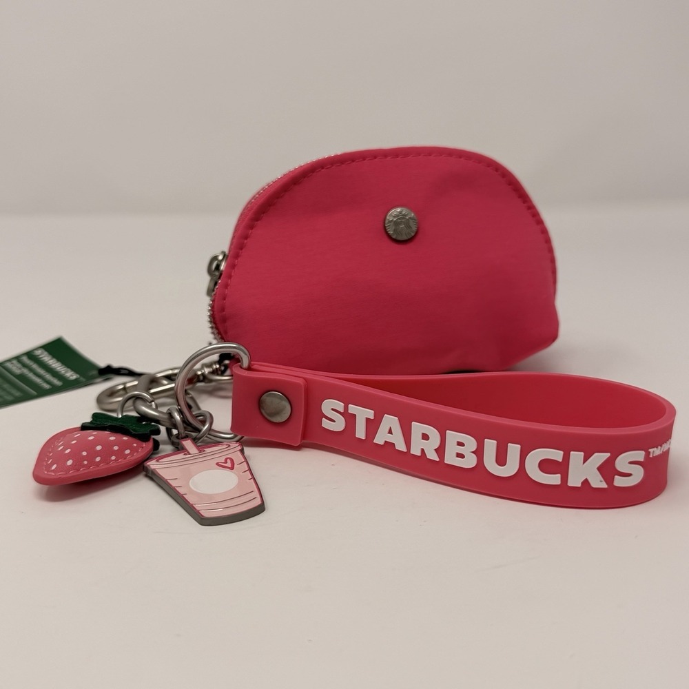 Starbucks Pouch Wristlet Keychain Pink Drink Series 2026 Strawberry Charm NWT - Picture 7 of 13